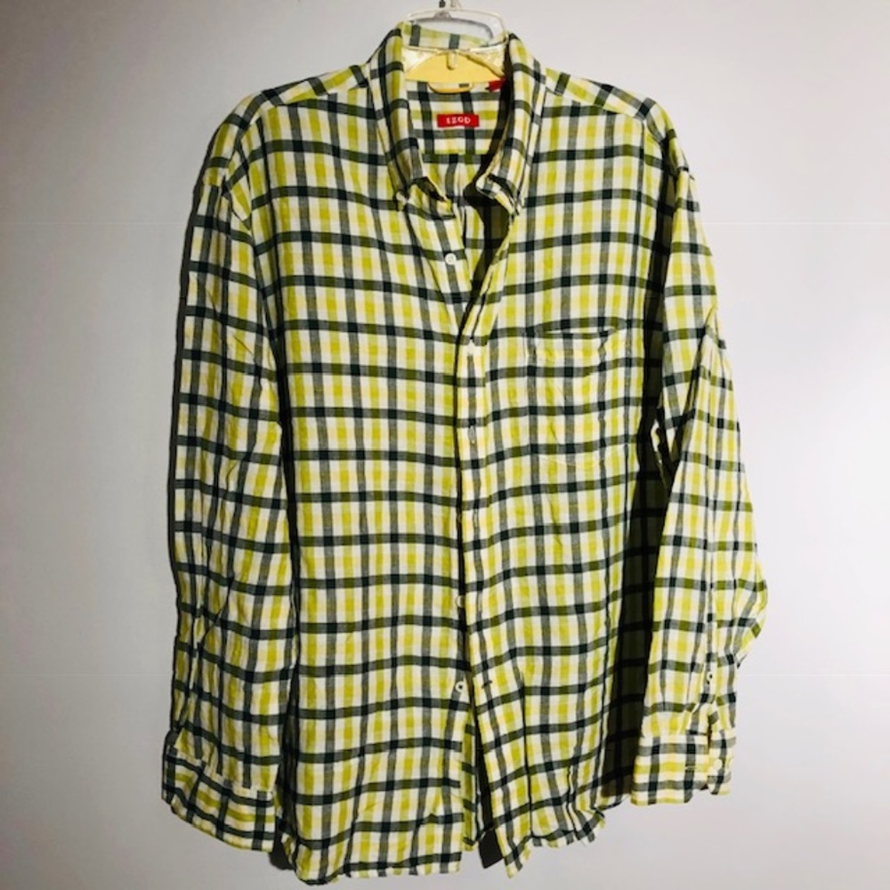 IZOD BUTTON DOWN GREEN & YELLOW PLAID, XL
